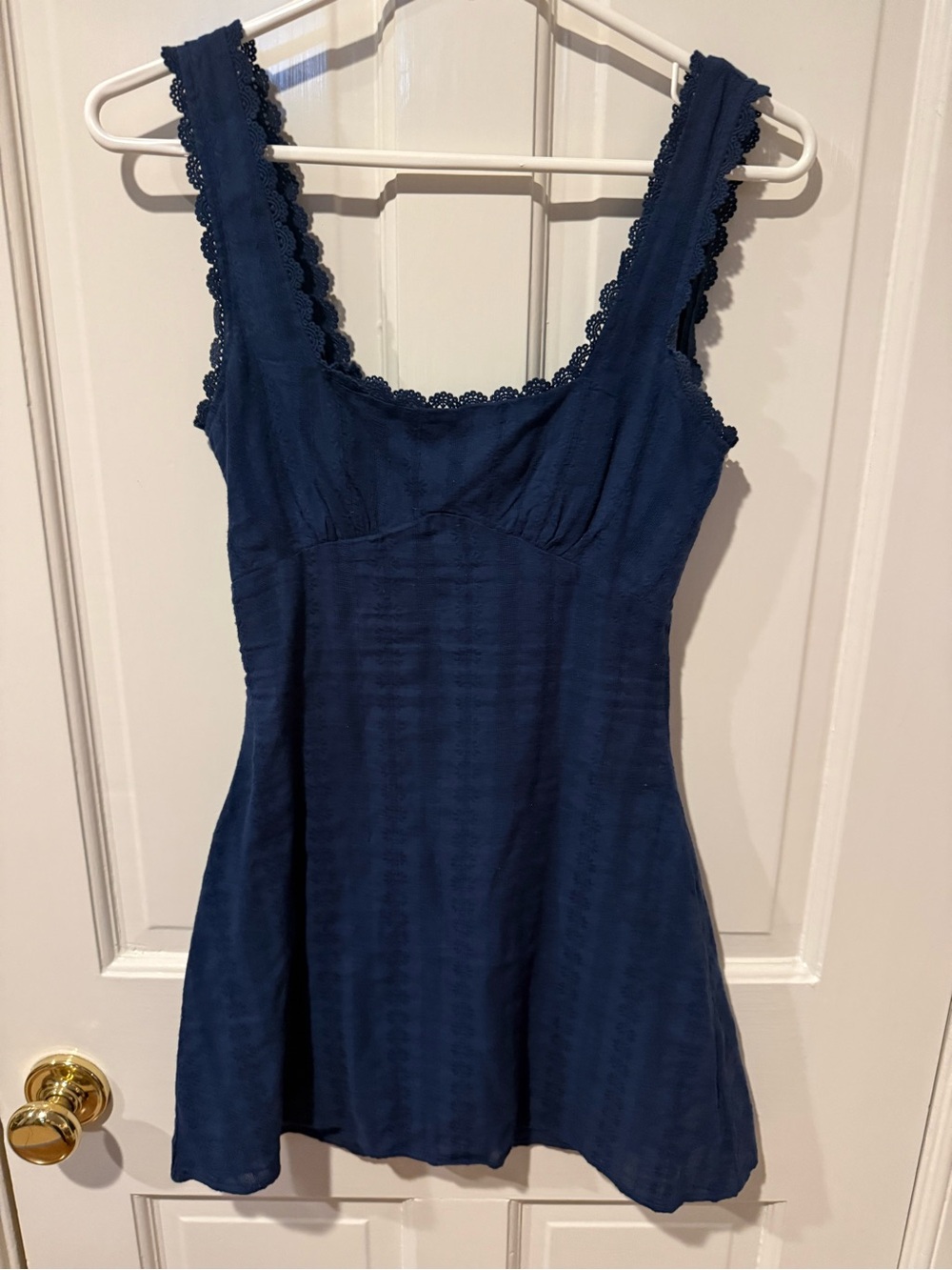 Princess Polly Navy Lace-Trim Tank Fit & Flare Dress